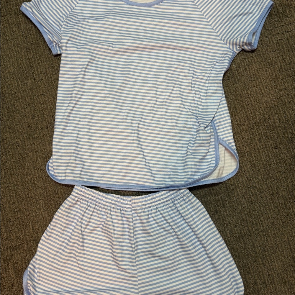 Women’s Light Blue Striped Pajama Set - Soft Short Sleeve Top & Shorts